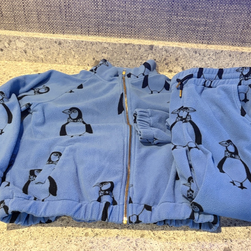 Mini Rodini Blue Penguin Fleece Matching Set